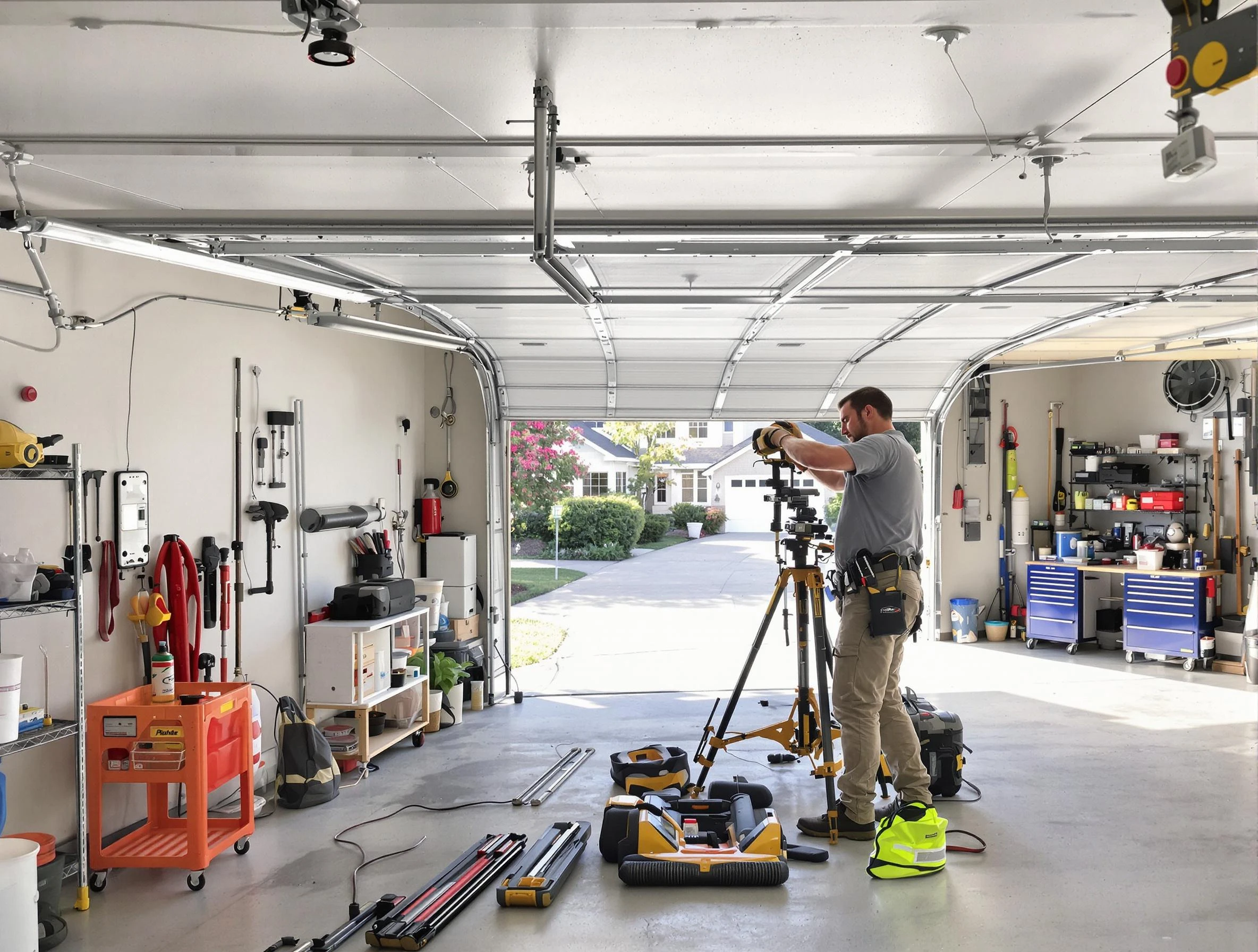 Fair Oaks Garage Door Repair specialist performing laser-guided track alignment in Fair Oaks